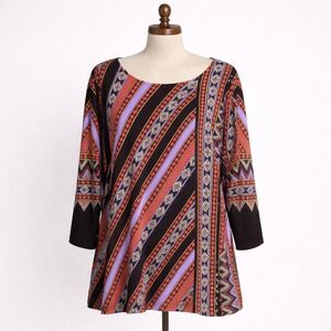 Bob Mackie Wearable Art Top Size 3X Stretch Abstract Print Artsy Eclectic Mature